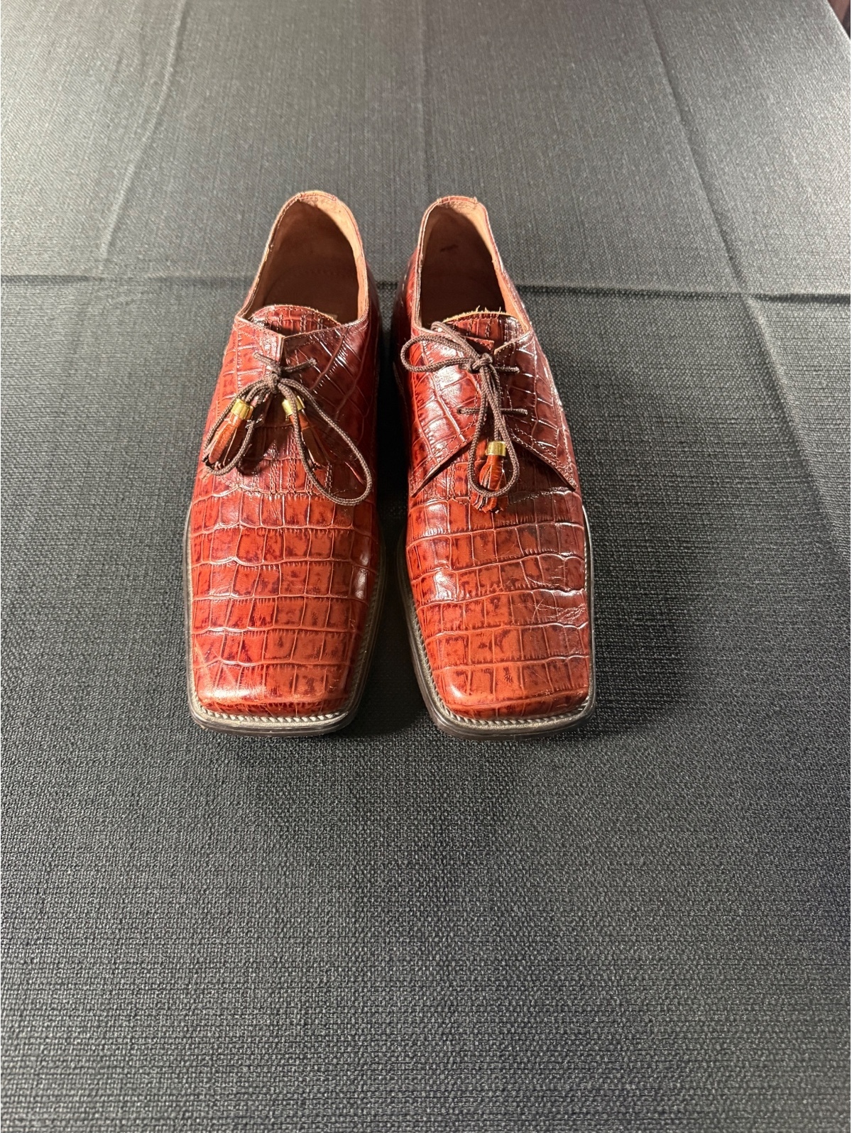 Marco Vicci Mens Brown CrocodilePattern Leather Dress Shoes